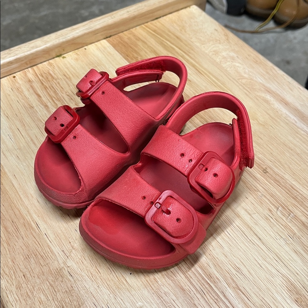 Red Buckle Strap Sandals for Kids